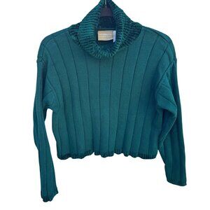 Liz Claiborne‎ Lizwear Cropped Green Ribbed Turtleneck Sweater Chenille Womens S